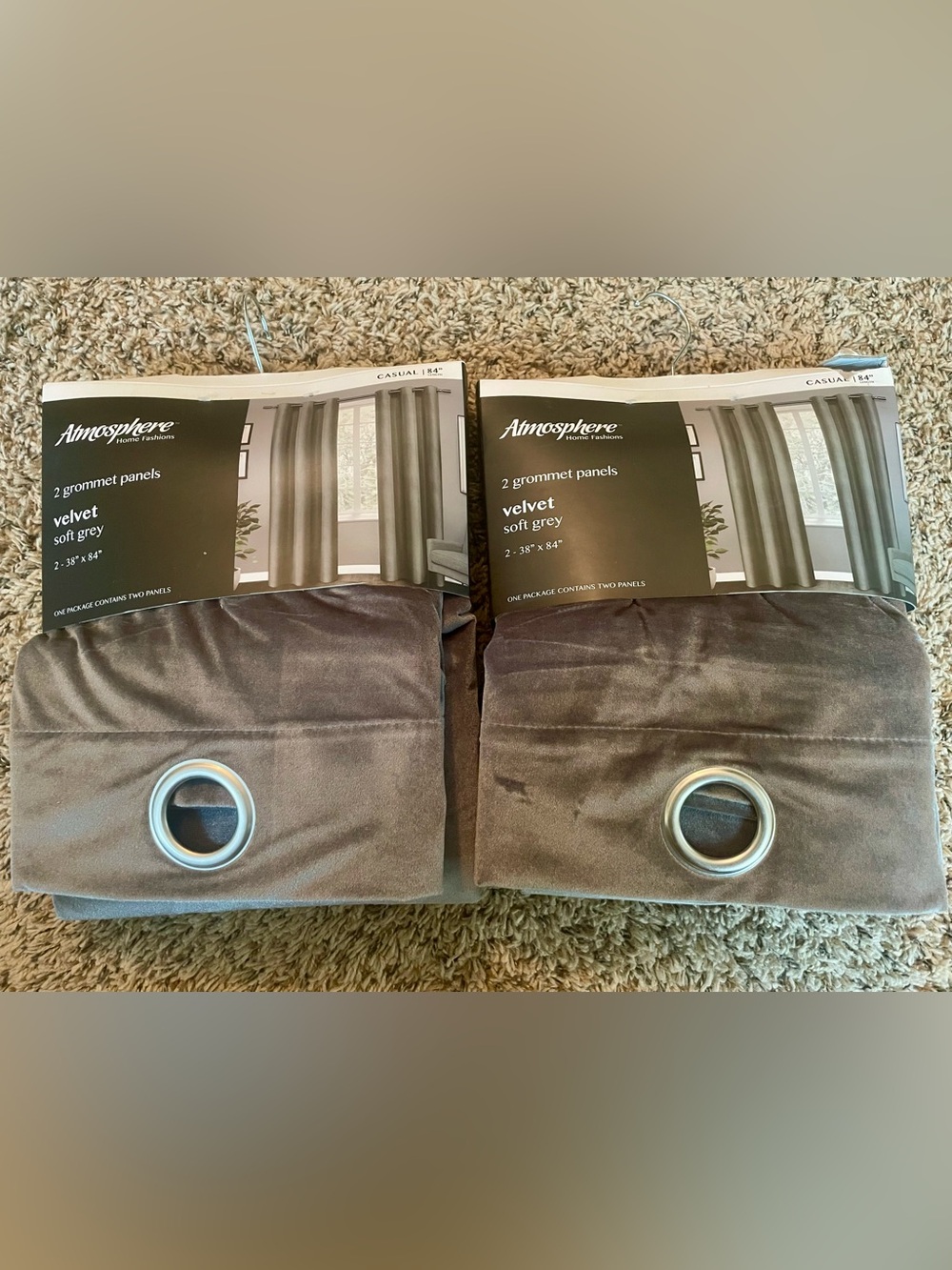 Atmosphere Velvet Grommet Curtain Panels - Soft Grey (4 Panels) (New)